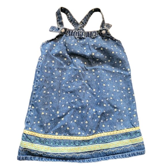 Blue Jumper Dress Denim Floral Butterfly Deorative Trim Girls XL 6 Years Jj3471 - Picture 1 of 5